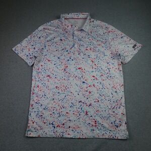 Obla Performance Polo Shirt Mens Medium White Red Blue Paint Splatter Golf